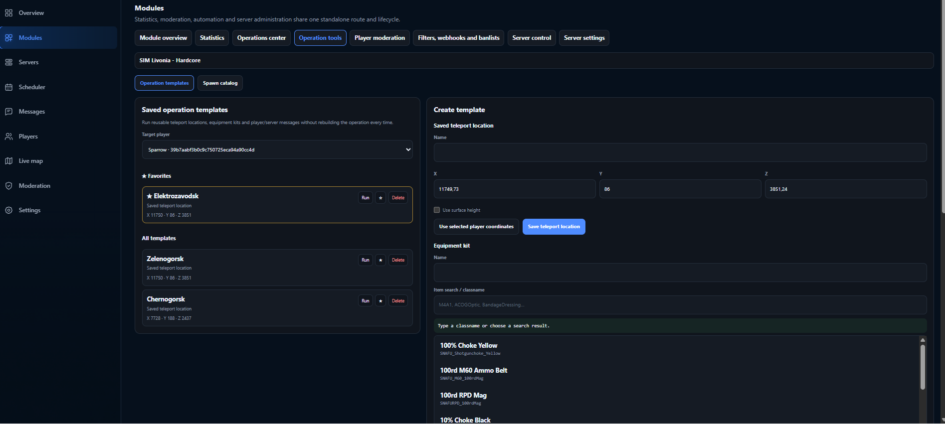 Reusable GAdmin operation templates and saved server actions