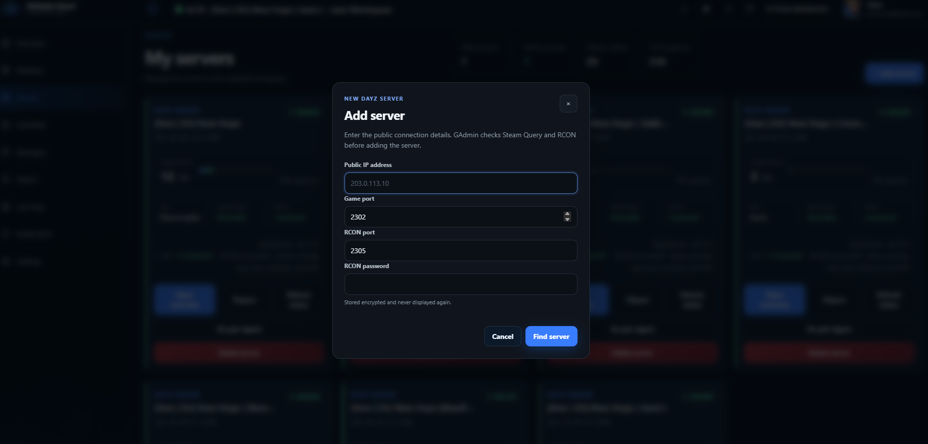 GAdmin secure DayZ server registration and connection validation